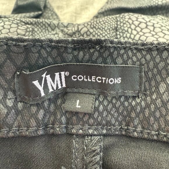 NEW! YMI Collection Skinny Pants Charcoal Snakeskin Print Large Cotton Blend - Picture 3 of 15
